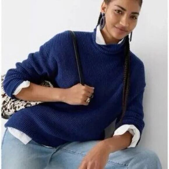 J. Crew Merino Wool Sweater Turtleneck Blue NWT XL - Picture 1 of 7